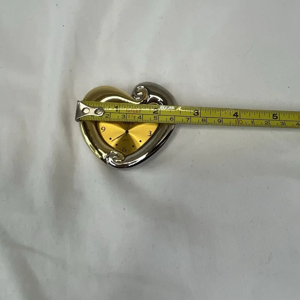 Timex Quartz Japan Movement Stand Heart Shape Two Tone Collectible Mini-Clock